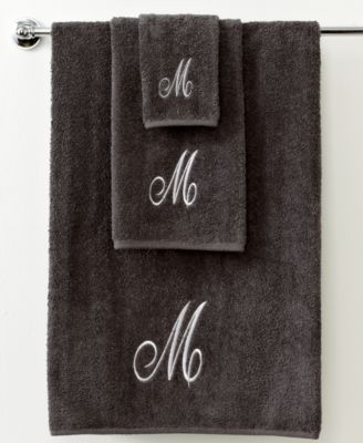 Avanti - Initial Script Granite and Silver 11" x 18" Wash Towel