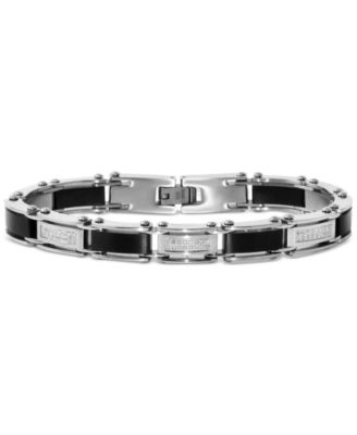Macy's - Men's Diamond Link Bracelet (1/4 ct. t.w.) in Stainless Steel & Black Ion-Plate