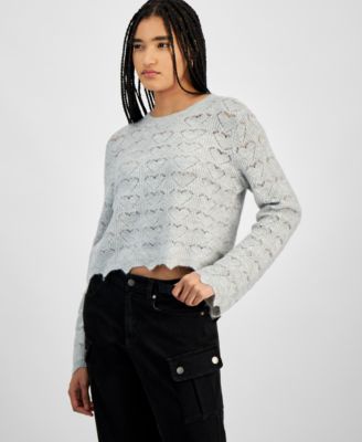 Hooked Up by IOT - Juniors' Open-Heart-Stitch Long-Sleeve Pullover Sweater