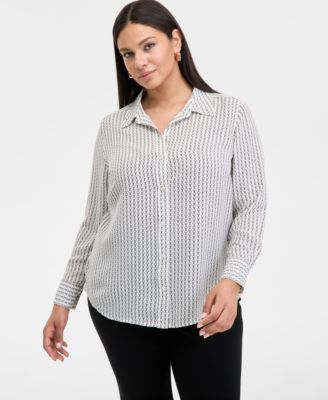 I.N.C. International Concepts - Plus Size Striped Long-Sleeve Shirt