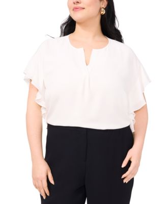 Vince Camuto - Plus Size Flutter-Sleeve Split-Neck Top