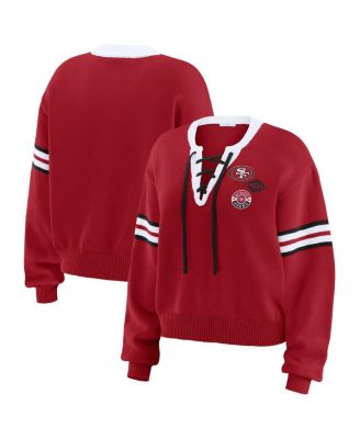 WEAR by Erin Andrews - Women's Scarlet San Francisco 49ers Lace-Up Pullover Sweatshirt