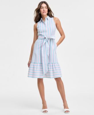 Jones New York - Women's Striped Sleeveless Shirtdress