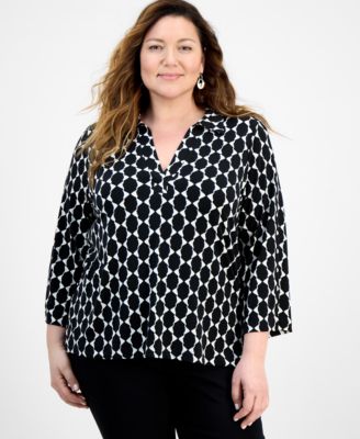 JM Collection - Plus Size Summer Geo 3/4-Sleeve Tunic