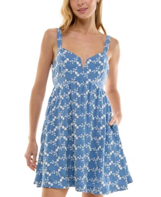 ROW A - Juniors' Embroidered Babydoll Mini Dress