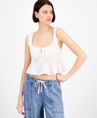 Hippie Rose - Juniors' Printed Sleeveless Peplum Top