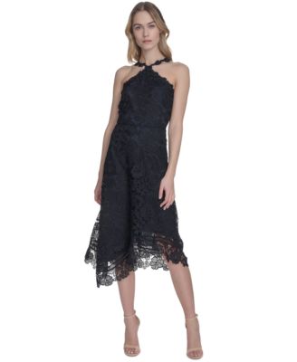 Eliza J - Women's Lace Halter Handkerchief-Hem Midi Dress