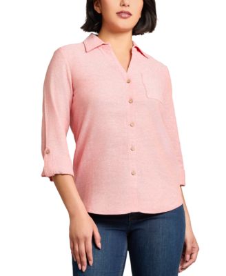 Jones New York - Women's Button-Front Roll-Tab-Sleeve Blouse