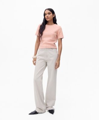 MANGO - Women's Tweed Short Sleeve Sweater