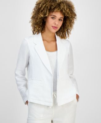 Charter Club - Women's 100% Linen Crochet Trim Blazer