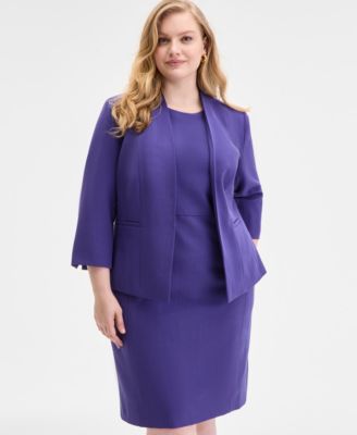 Kasper - Plus Size Collarless 3/4-Sleeve Blazer