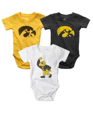 Wes & Willy - Baby Boys and Girls 3-Pack Gold/White/Black Iowa Hawkeyes Bodysuit