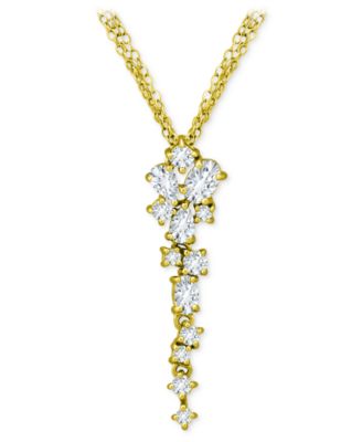 Macy's - Cubic Zirconia Cluster Triple Strand 18" Lariat Necklace in Sterling Silver
