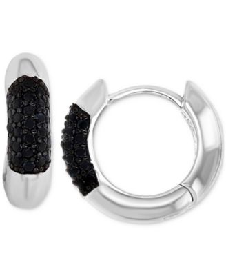 Macy's - Black Spinel Wide Width Small Huggie Hoop Earrings (1/2 ct. t.w.) in Sterling Silver, 0.55"
