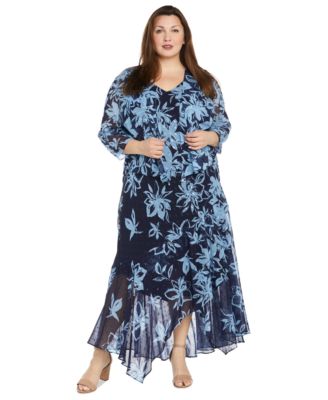 R & M Richards - Plus Size Printed Handkerchief-Hem Dress and Jacket