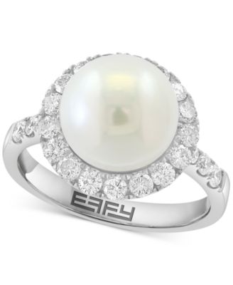 EFFY Collection - Cultured Freshwater Pearl (10mm) & Diamond (5/8 ct. t.w.) Halo Ring in 14k White Gold