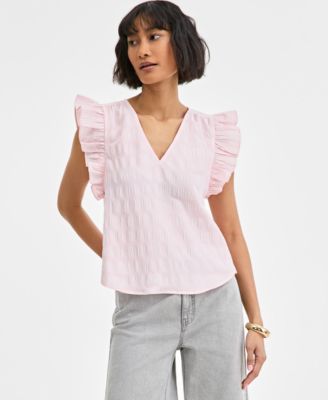 On 34th - Women's Textured Ruffled Sleeveless Top