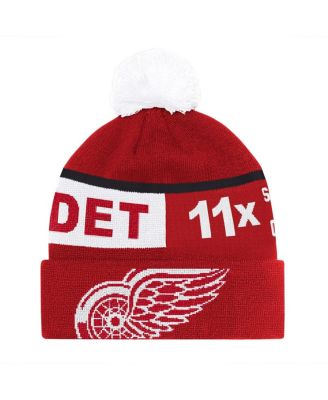 Starter - Men's Red Detroit Red Wings Chyron Commemorative Cuffed Knit Hat with Pom