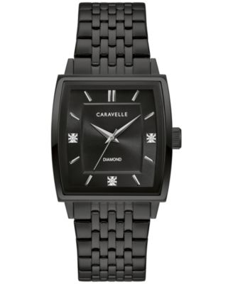 Caravelle - Men's Classic Diamond Accent Black-Tone Stainless Steel Bracelet Watch 33mm