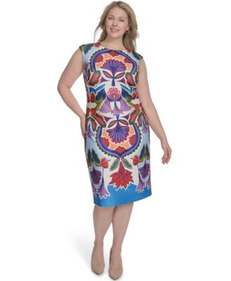 Vince Camuto - Plus Size Placement-Print Cap-Sleeve Midi Dress