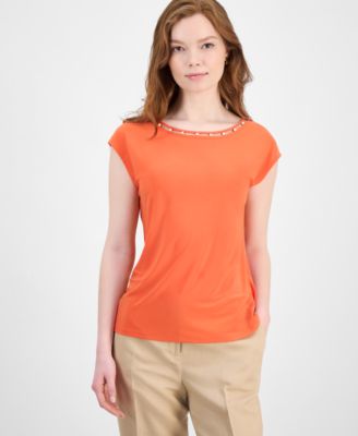 Kasper - Women's Beaded-Trim Extended-Shoulder Top