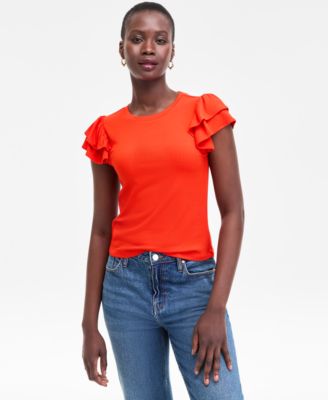 On 34th - Women's Flutter-Sleeve Ribbed Top, Created for Macy's