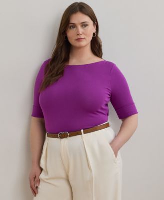Lauren Ralph Lauren - Plus Size Stretch Cotton Boatneck Top