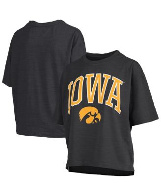 Pressbox - Women's Black Iowa Hawkeyes Nelson Arch Over Logo Waist Length Oversized Slub T-Shirt