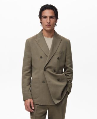 MANGO - Men's Linen Slim-Fit Double-Breasted Suit Blazer