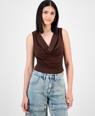 Bar III - Women's Cowl-Neck Sleeveless Crepe Top