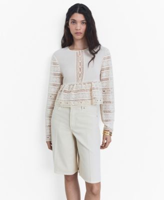 MANGO - Women's Openwork Details Embroidered Cotton Blouse