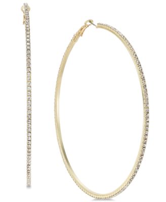 I.N.C. International Concepts - Gold-Tone Extra-Large Pav&eacute; Hoop Earrings, 3.54"