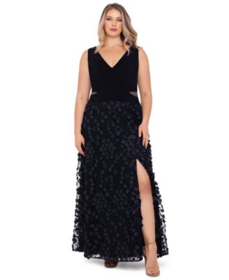 XSCAPE - Plus Size 3D-Flower-Skirt Gown
