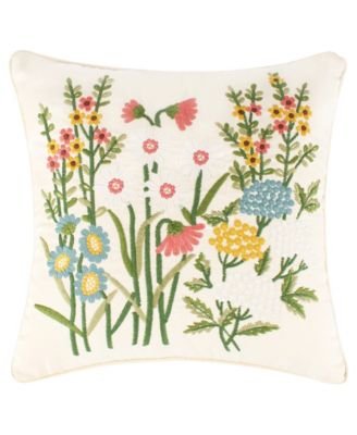 Levtex - Viviana Flower Embroidered Decorative Pillow, 18" X 18"