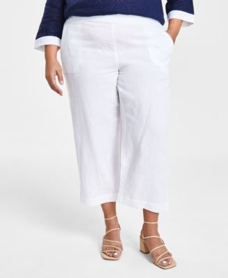 Charter Club - Plus Size Linen Pull-On Cropped Pants