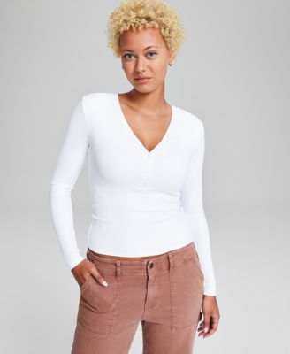 And Now This - Women's Henley-Neck Long-Sleeve Top