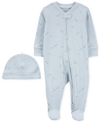 Carter's - Baby Cotton 2-Way-Zip Footed Sleep & Play Coverall & Cap, 2 Piece Set