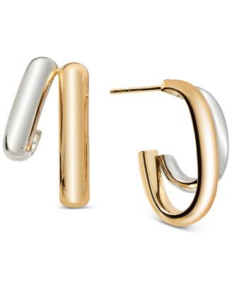 Italian Gold - Double Polished Oval & Round Hoop Earrings in 10k Two-Tone Gold