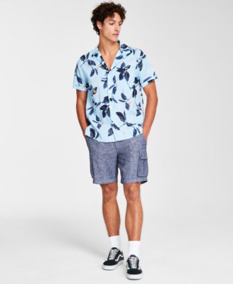 Sun + Stone - Men's Pete Leaf Pattern Short-Sleeve Linen Blend Shirt