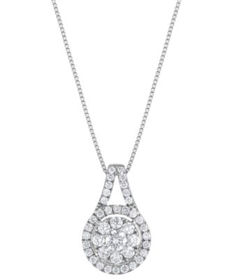 Macy's - Diamond Halo Cluster 18" Pendant Necklace (1/2 ct. t.w.) in 14k White Gold