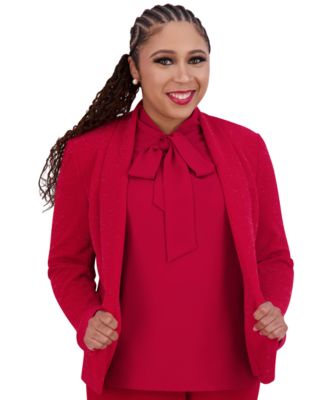 Kasper - Women's Shawl-Collar Long-Sleeve Glitter Jacket