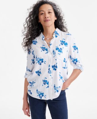 Style & Co - Women's Printed Perfect Button-Front Shirt