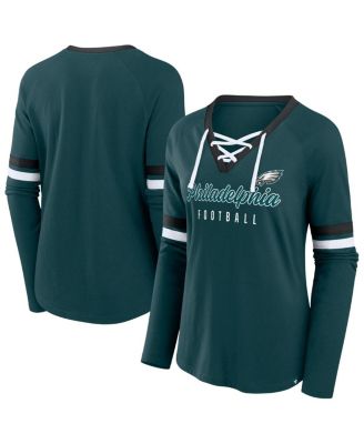 Fanatics - Women's Green Philadelphia Eagles Plus Size Won Done Lace-Up V-Neck Long Sleeve T-shirt