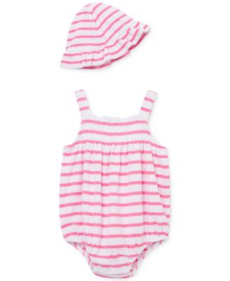 Little Me - Baby Girls 2-Pc. Stripe Terry Bubble Romper & Bucket Hat Set