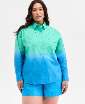 On 34th - Trendy Plus Size Ombr&eacute; Rhinestone Shirt
