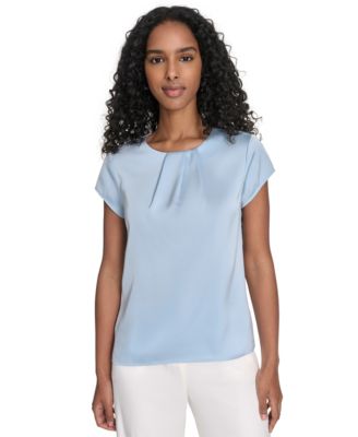 Calvin Klein - Women's Cap Sleeve Satin Pleat-Neck Blouse