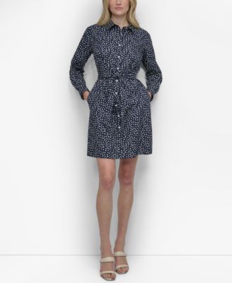 DKNY - Women's Belted Star-Print Cotton Mini Dress