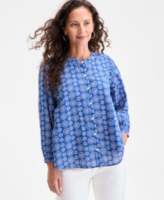 Style & Co - Women's Cotton Printed Band-Collar Blouse