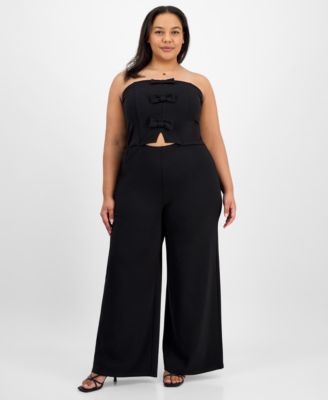 Madden Girl - Trendy Plus Size Waist-Cutout Bow-Trim Jumpsuit