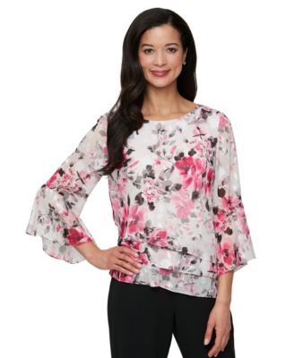 Alex Evenings - Women's Chiffon Printed Bell-Sleeve Blouse